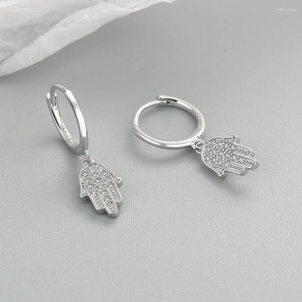 Boucles d'oreilles en argent 925, aiguille Hamsa main pour femmes, Zircon, personnalité turque, Punk, bijoux de fête, cadeau Eh325