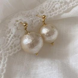 Boucles D'oreilles Clous Argent 925 Aiguille Imitation Perle Harbor Style Hepburn Vintage Français Coton Large