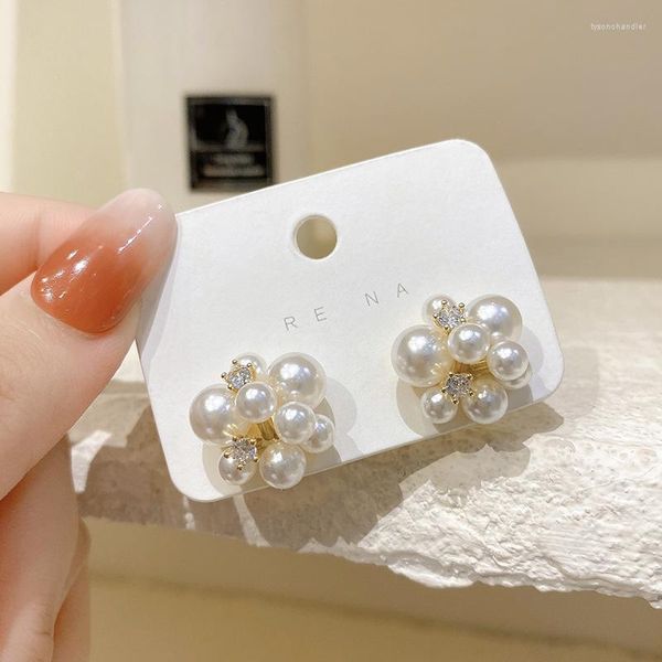 Pendientes de tuerca con aguja de plata 925 para mujer, perlas coreanas de circonita Harajuku para mujer, accesorios estéticos geniales Y2K, joyería E1050