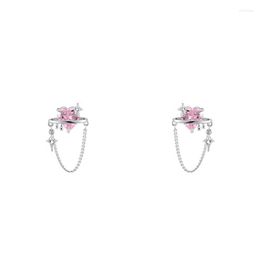 Boucles d'oreilles à tige en argent 925 aiguille rose coeur zircone étoile pendentif Stu pour les femmes mode coréenne chaîne bijoux quotidien classique accessoires
