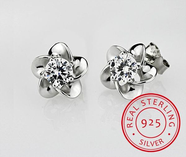 Pendientes de botón 925 Aguja de plata Flor de circón Zirconia para mujer Oorbellen Regalo del día de San Valentín S-E42