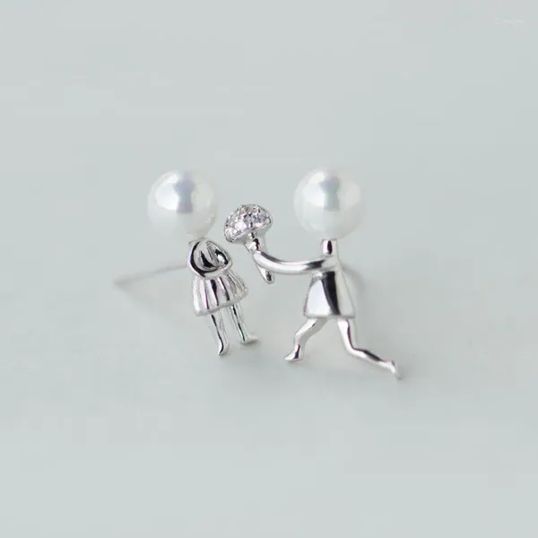 Pendientes de tuerca de plata 925 con aguja para proponer matrimonio, cuentas de perlas para mujeres y niñas, joyería hecha a mano para fiesta y boda, regalo Eh801