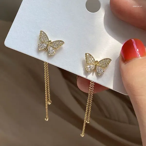 Boucles d'oreilles papillon en argent 925, aiguille cloutée, un et deux longs glands, sens haut de gamme, petits accessoires frais B189