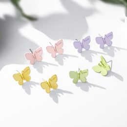 Boucles d'oreilles 925 argent aiguille à la mode coloré mignon émail papillon pour les femmes doux fête bijoux saint valentin cadeau