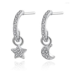 Pendientes de sementales 925 Silver Needle Circon Star Moon for Women Elegant Gifts Y2K Jewelry Pendientes BRINCOS EH1368