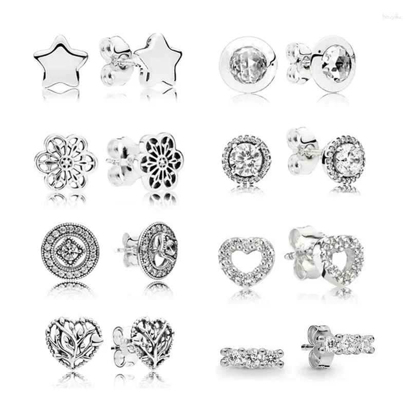 Stud Earrings 925 Silver Pentagram Love Heart Zircon Women Fashion Charm Making Family Friends Gift Banquet Oorbel Designer Jewellery