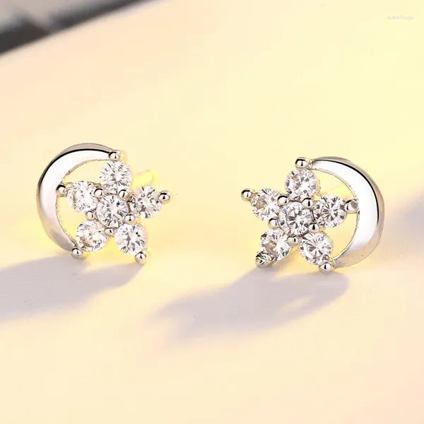 Boucles d'oreilles 925 Silver plaquée Zircon Star Moon For Women Girls Party Wedding Jewelry Gift E049