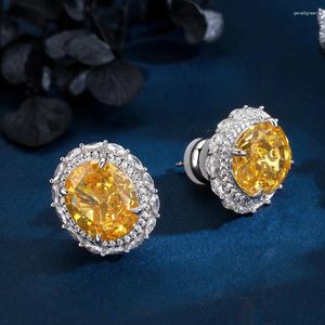 Boucles d'oreilles à tige en argent 925 jaune diamant à haute teneur en carbone coupe de grande fleur sont des mariages scintillants pour femmes cadeaux de bijoux exquis
