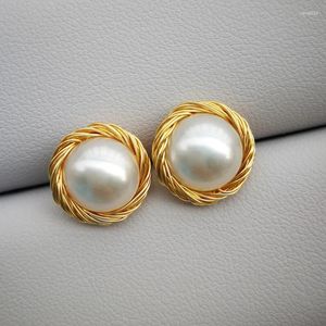 Stud -oorbellen 925 Sliver Big Pearl Earring Baroks zoet water voor vrouwen feest bruiloft geschenk Fine Jewelry Handmade