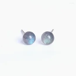 Boucles d'oreilles en argent Sterling 925 pour femmes, coloré bleu, 6mm, Labradorite, pierre claire de lune, Bijoux fins