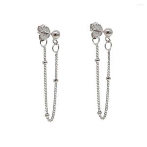 Boucles d'oreilles à tige 925 Sterling Minimal Mini Ball Beaded Gold Filled Jewelry With Tiny Long Tassel Chain Girls Delicate Dainty Earring