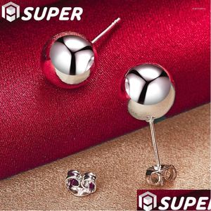 Pendientes de tuerca 925 Sterling Sier 8 mm redondo liso bola de cuentas sólidas para mujeres joyería de fiesta de compromiso de boda entrega de gota OTBCV