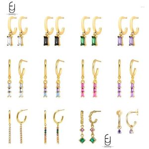 Boucles d'oreilles en forme de C en forme de C pour femmes, pendentif en cristal carré coloré, bijoux de luxe, livraison directe Oti7N