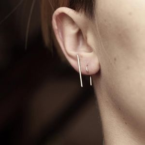 Pendientes de tuerca de plata de ley 925, pendientes geométricos minimalistas para mujer, joyería fina de longitud de línea de un glifo neutral