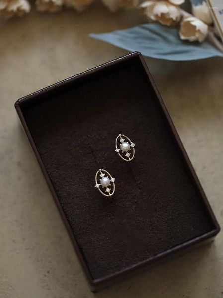 Stud Pendientes Plata de ley 925 14K Chapado en oro Perla Corona Anillo de apilamiento cruzado Para mujer Moda Diseño geométrico de lujo Joyería de moda