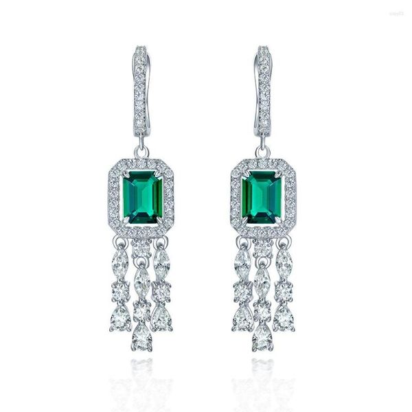 Pendientes de tuerca de Plata de Ley 925 de 6, 8mm, esmeralda con borla de diamante de moissanita creada para mujer, joyería fina de compromiso brillante 2023