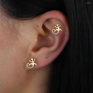 Pendientes de tuerca de Plata de Ley 925 con forma de Animal pequeño Gecko, pendiente con dije para mujeres y niños, animales de 8mm, venta al por mayor