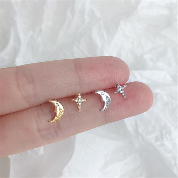 Pendientes de tuerca de Plata de Ley 925 asimetría cristal estrella Luna para mujeres niñas regalo de boda Mujer Pendientes Mujer Moda