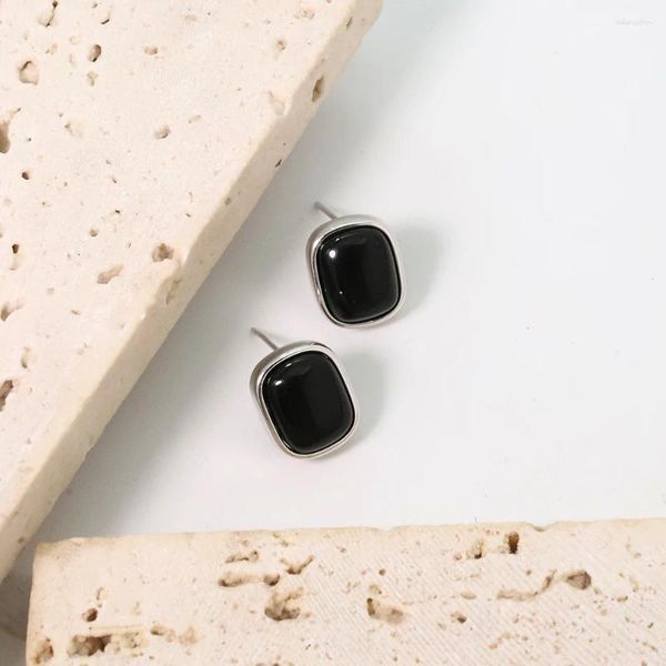 Boucles d'oreilles 925 carré noir en argent sterling petit pour les femmes de luxe de haute qualité bijoux avec empêcher d'allergie JE0096