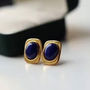 Pendientes de tuerca de Plata de Ley 925, lapislázuli azul, piedras preciosas naturales para mujer, forma geométrica, joyería de boda, regalos de fiesta