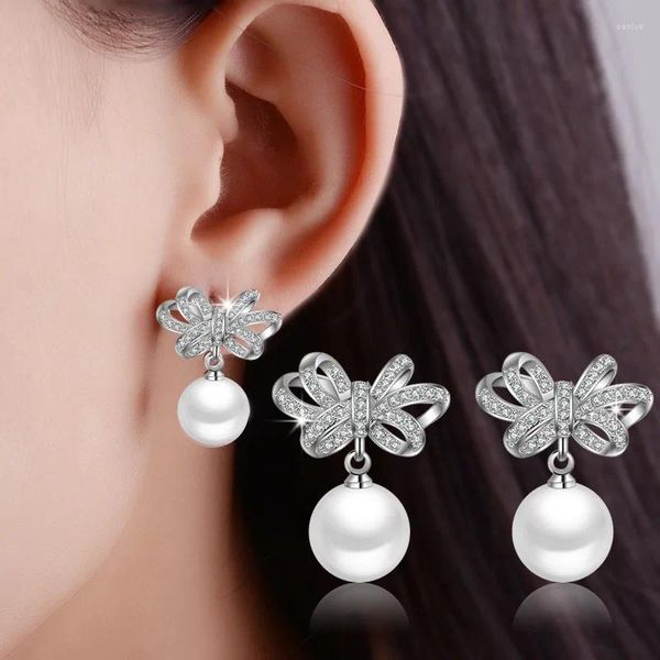 Pendientes de semental 925 Sterling Silver Bowknot Pearl para mujeres Fashion Wedding Wedding Luxury Fine Jewelry Wholesale Gaabou