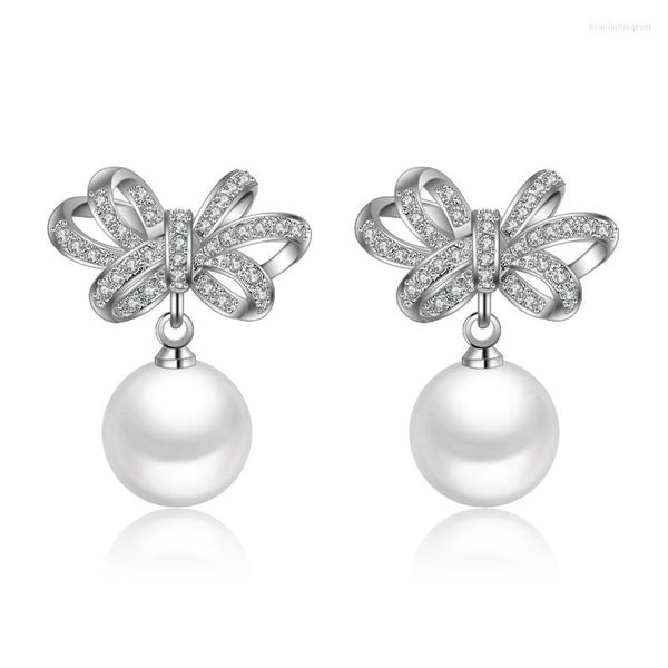 Boucles d'oreilles à tige en argent sterling 925 Bowknot Pearl In pour les femmes Bijoux de créateur de luxe Offres de gros avec