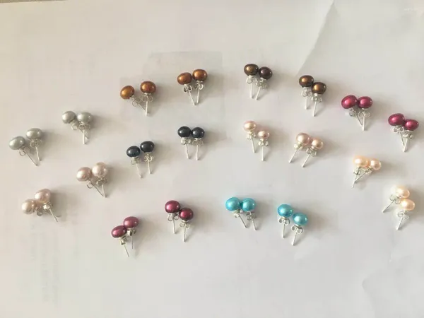 Boucles d'oreilles en argent Sterling 925, perle de bouton 8-9MM pour femmes/filles, en vrac 10 paires/lot FP205