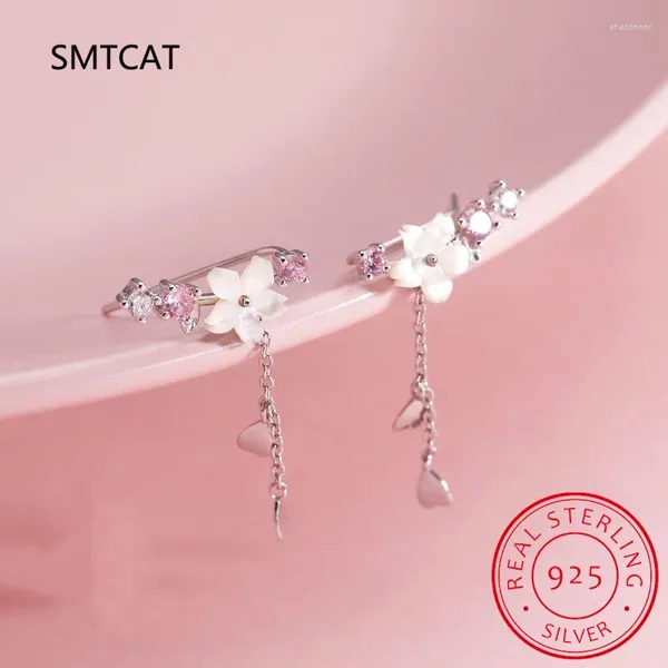 Boucles d'oreilles 925 Blossom de cerise en argent sterling pour femmes fleurs de coquille élégante à la mode