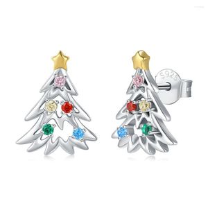 Boucles d'oreilles à tige en argent sterling 925 coloré arbre de Noël boucle d'oreille cristal mignon bijoux d'anniversaire de Noël cadeaux pour femmes amis adolescentes