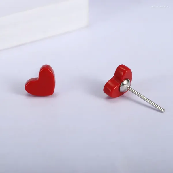 Pendientes de tuerca de plata de ley 925 creados con turquesa roja, corazón de amor, joyería de cristal de piedras preciosas de imitación para mujer, novia