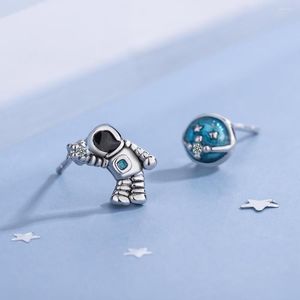 Stud -oorbellen 925 Sterling Silver Creative Astronaut Star Asymmetrisch voor vrouwen Ear Party Sieraden Oorbellen Brincos de Prata