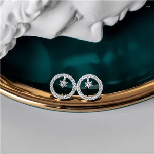 Boucles d'oreilles en argent Sterling 925, cercle rond en cristal pour femmes, tempérament de luxe léger, bijoux cadeau de fête de mariage