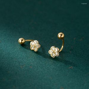 Boucles d'oreilles à tige en argent Sterling 925 zircone cubique fleur vis arrière pour femmes filles lisse lumière perle oreille Piercing bijoux