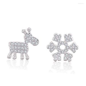 Stud -oorbellen 925 Sterling Silver Cute Crystal Snowflake Deer for Women 2023 Kerstcadeau vrouw Pendientes Aretes de Mujer