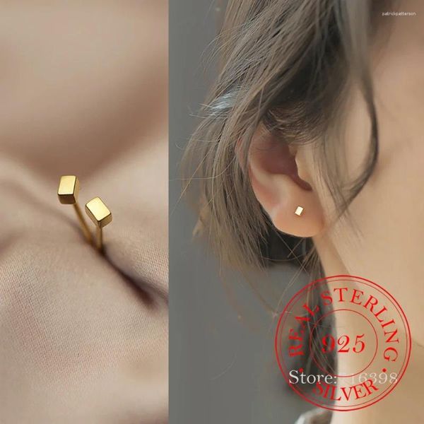 Pendientes de tuerca de Plata de Ley 925, bonitos rectángulos para mujeres y niños, pendientes chapados en oro de 14K, joyería para fiesta y boda, Pendientes femeninos