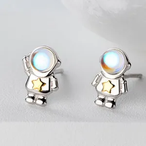 Stud Oorbellen 925 Sterling Zilver Leuke Ruimte Astronaut Planeet Opaal Voor Vrouwen Mooie Eenvoudige Oor Piercing Sieraden