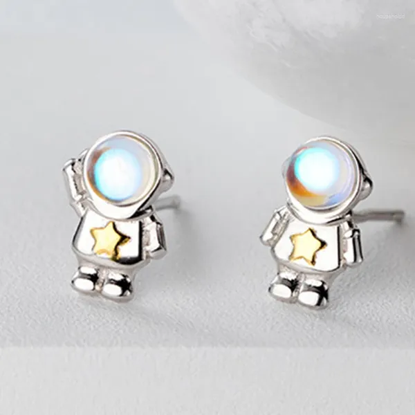 Boucles d'oreilles en argent Sterling 925, mignon astronaute de l'espace planète opale pour femmes, joli bijou de perçage d'oreille Simple