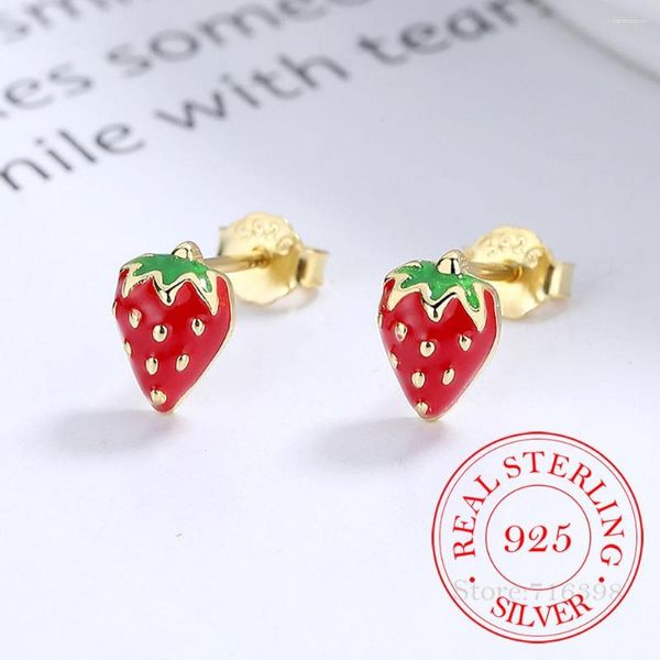 Pendientes de tachuelas 925 STERLING SILE LINDA Strawberry Hilo para mujeres Joyas para bodas para niños Pendientes femeninos