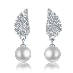 Stud -oorbellen 925 Sterling Silver Cute Wing geïmiteerde Pearl Statement For Women Girls Valentijnsdag Gift Fashion sieraden