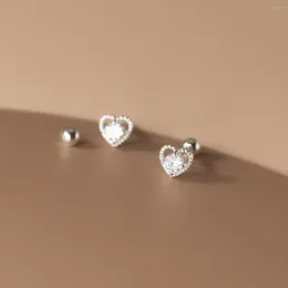 Boucles d'oreilles en argent Sterling 925 CZ Zircon coeur filetage perle pour femmes fille classique Fine minimaliste bijoux