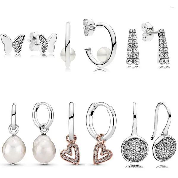 Boucles d'oreilles en argent sterling 925 gouttelettes éblouissantes coeur à main levée papillon volant perle boucle d'oreille avec cristal pour les femmes cadeau mode