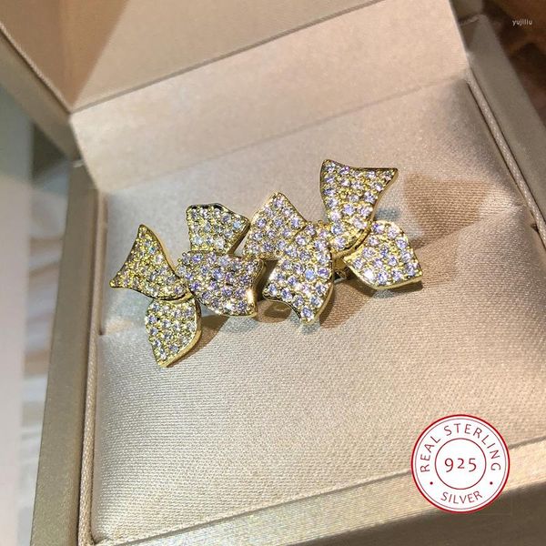 Pendientes de tuerca de plata de ley 925, lazo delicado y elegante para mujer, lleno de joyas de circón de diamante, regalo de fiesta