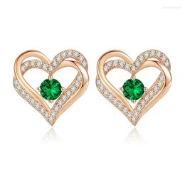 Pendientes de semental 925 Sterling Silver Double Heart for Women 12 Colors 5a Cz Birthstone Valentines Day Jewelry Gift