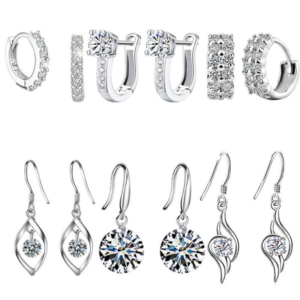 Boucles d'oreilles en argent sterling 925, double rangée de zircons brillants, modèles féminins adaptés au cadeau de la Saint-Valentin, prix de gros en usine