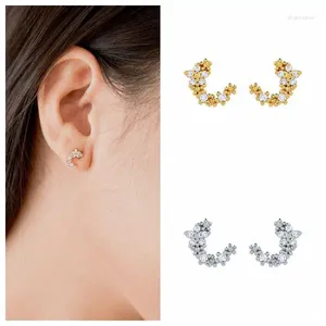 Stud Oorbellen 925 Sterling Zilveren Oor Naald Gouden Bloemen Vrouwen Piercing Luxe Sieraden Clips 2024 Bruiloft Juwelen Crysta