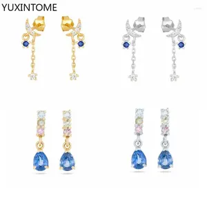 Boucles d'oreilles étalon 925 Eaute en argent sterling aiguille bleu cristal zircon drop pendentif lune