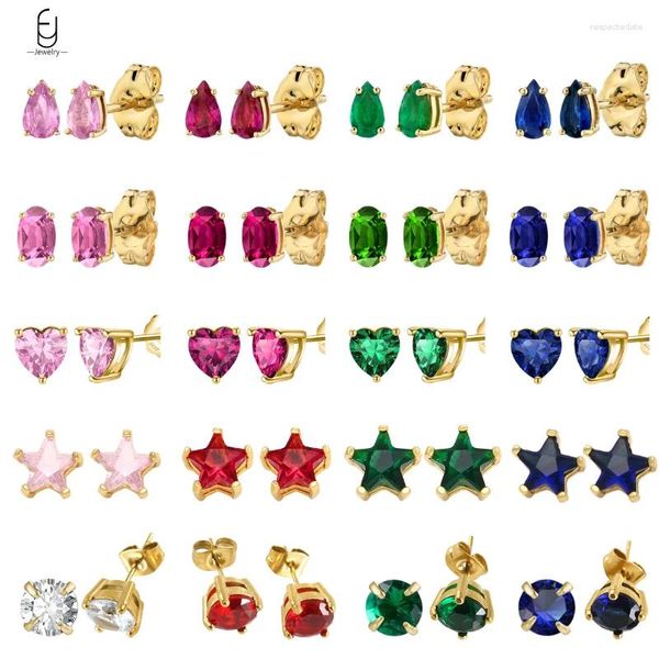 Boucles d'oreilles en argent Sterling 925, petite aiguille pour femmes, goutte d'eau/étoile/cœur rond cristal or, bijoux à la mode