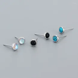 Stud -oorbellen 925 Sterling Silver Earring Fashion Geometrische Ronde Agaat Turquoise Pearl Temperament vrouw Girl Ear Jewelr