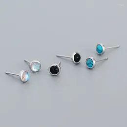 Boucles d'oreilles 925 Mode d'oreille en argent sterling mode géométrique rond agate turquoise perle tempérament femme fille oreille bijoutr