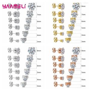 Stud -oorbellen 925 Sterling Silver Earring Cubic Zirkoon Rijn voor klauw Klauw Instelling Sieraden voor man Woman Child 3/4/5/6/7/8mm Mix Maat 6 paren